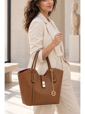 Leder-Schultertasche "Morbegno" in Hellbraun - (B)30 x (H)20 x (T)10 cm