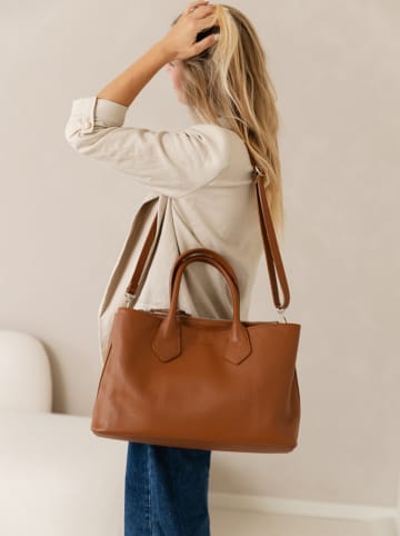 Leren shopper lichtbruin - (B)42 x (H)29 x (D)15 cm