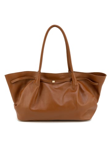 Skórzany shopper bag "Mellara" w kolorze jasnobrązowym - 32 x 14 cm