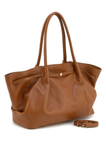 Skórzany shopper bag "Mellara" w kolorze jasnobrązowym - 32 x 14 cm