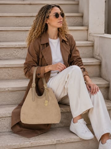 Leder-Schultertasche "Cletta" in Beige - (B)42 x (H)33 x (T)14 cm