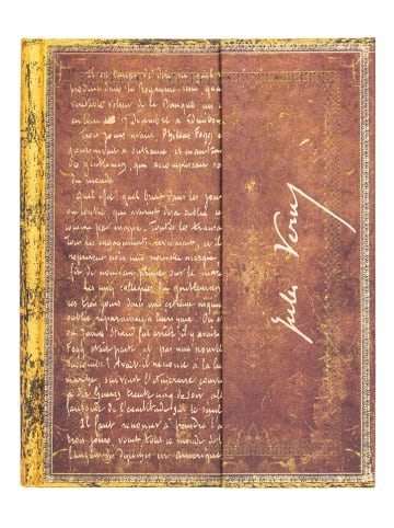 Liniertes Notizbuch ''Verne, Reise um...'' in Hellbraun - (B)18 x (H)23 cm