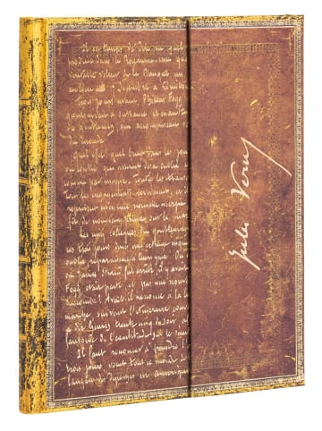 Liniertes Notizbuch ''Verne, Reise um...'' in Hellbraun - (B)18 x (H)23 cm
