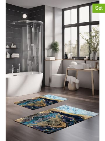 2-delige set: badmatten blauw/goudkleurig