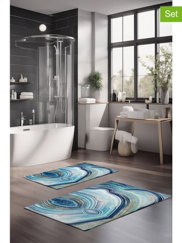2-delige set: badmatten blauw/goudkleurig