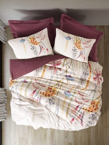 Renforcé beddengoedset "Flos" wit/geel/lichtblauw