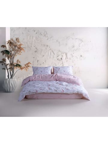 Renforcé beddengoedset "Lima" wit/lichtroze