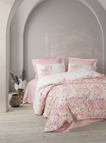 Renforcé beddengoedset "Muna" lichtroze/wit