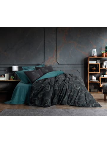 Renforcé beddengoedset zwart/petrol