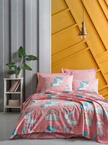 Bedsprei "Unicornio" lichtroze/wit/blauw
