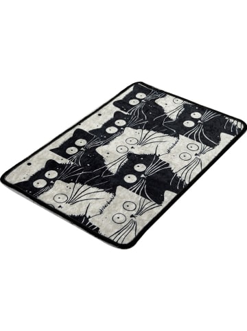 Badmat "White Cats" zwart/wit