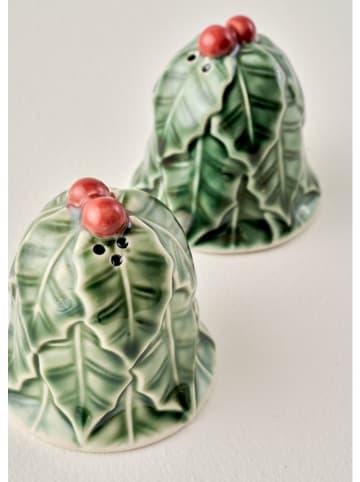 2-delige set: zout- & peperstrooier "Winter Berry" groen - (H)6 x Ø 7 cm