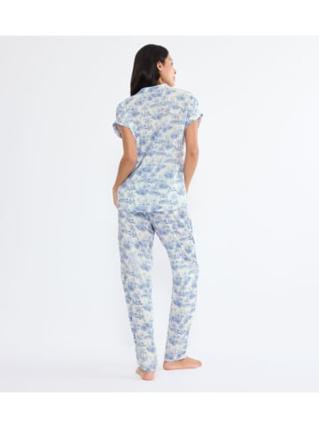 Pyjama "Boyfriend Fit" crème/lichtblauw