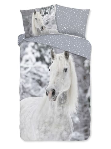 Flanellen beddengoedset "Bonnie" grijs/wit