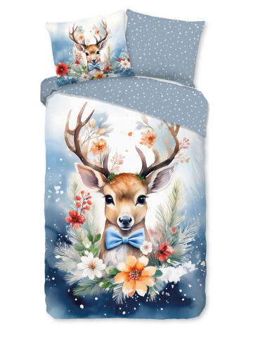 Flanellen beddengoedset  "Cupid" blauw/lichtbruin