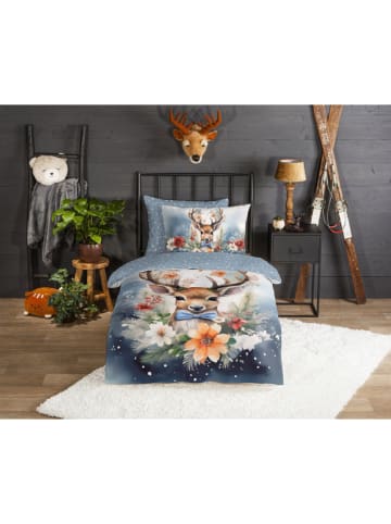 Flanell-Bettwäsche-Set "Cupid" in Blau/ Hellbraun