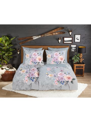Flanellen beddengoedset "Elena" grijs/paars