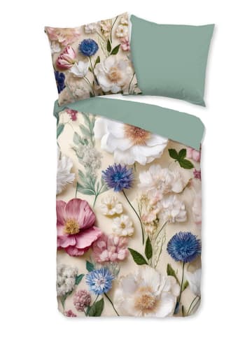 Flanellen beddengoedset "Zelma" crème/turquoise