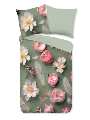 Flanellen beddengoedset "Senzi" groen/lichtroze