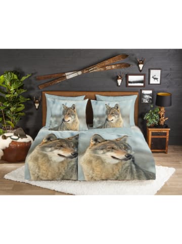 Flanellen beddengoedset  "Teuntje" grijs/beige
