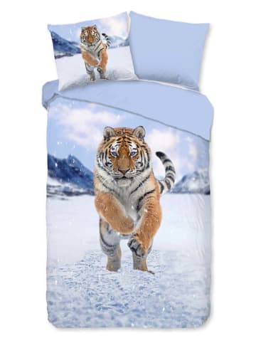 Flanellen beddengoedset "Zelda" lichtblauw/lichtbruin