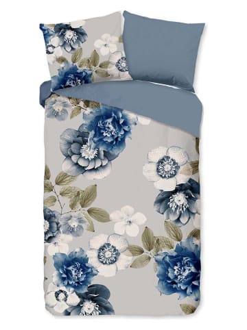 Flanell-Bettwäsche-Set "Gabin" in Blau/ Weiß