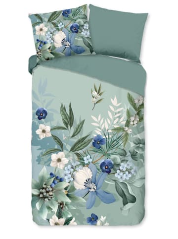 Flanell-Bettwäsche-Set "Farren" in Türkis/ Blau