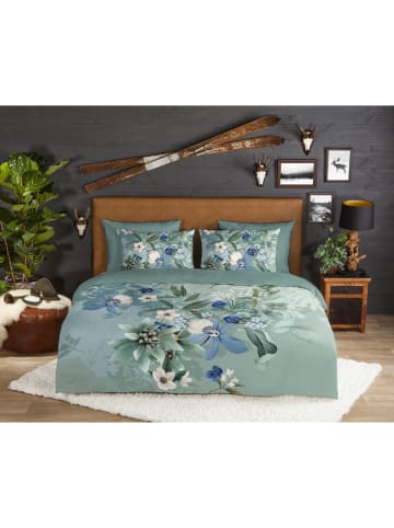 Flanellen beddengoedset  "Farren" turquoise/blauw