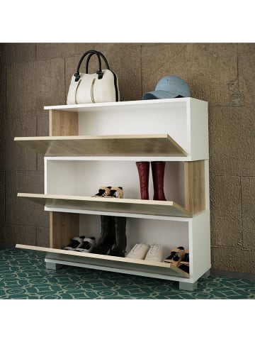 Schoenenkast "Napolyon" wit/walnootkleurig - (B)90 x (H)93 x (D)30 cm