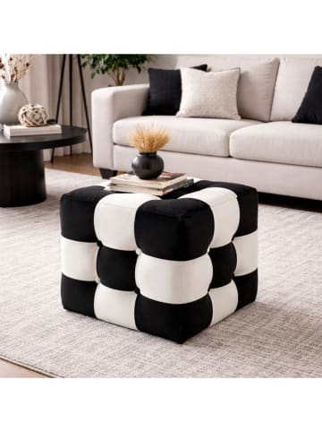 Pouf in Schwarz/ Weiß - (B)42 x (H)42 x (T)42 cm