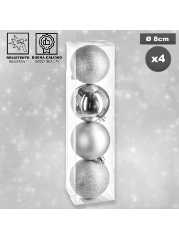 Bombki (4 szt.) w kolorze srebrnym - Ø 8 cm
