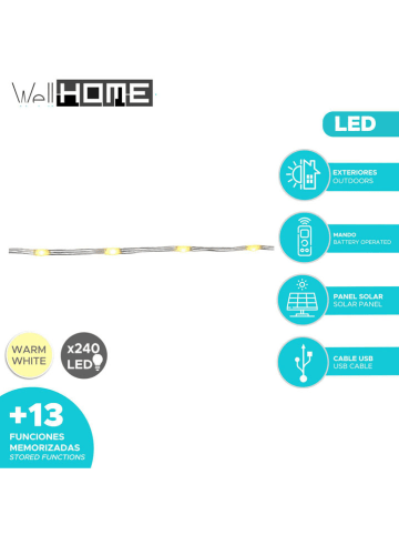 Solarny łańcuch świetlny LED w kolorze ciepłej bieli - dł. 300 cm