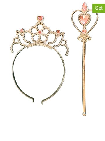 2tlg. Set: Krönchen mit Stab in Rosa/ Gold