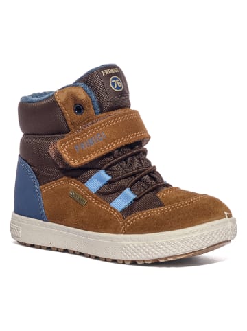 Skórzane sneakersy w kolorze jasnobrązowo-niebieskim