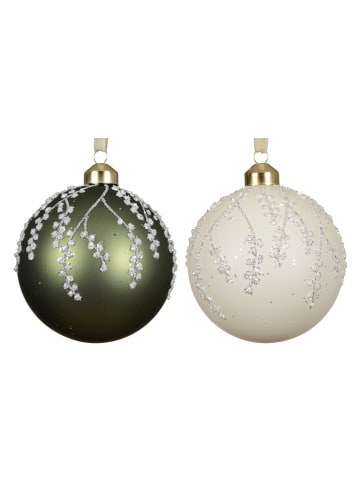 Christbaumkugeln in Creme/ Grün - 12 Stück