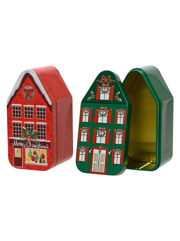 Metalowe pojemniki (2 szt.) w kolorze zielono-czerwonym - 6,2 x 12,4 x 6 cm