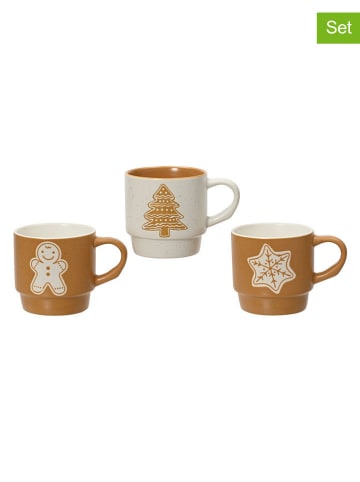 3-delige set: koppen lichtbruin/wit - (B)8,7 x (H)8,5 x (D)12 cm