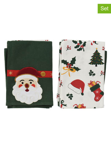 2-delige set: theedoeken groen/wit - (L)70 x (B)45 cm