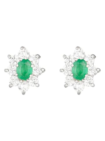 Witgouden oorstekers "Nuit Etoilée verte" met edelstenen