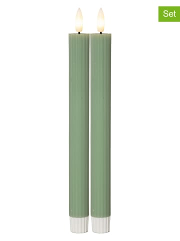2er-Set: LED-Wachskerze "Flamme Stripe" in Grün - (H)25 cm