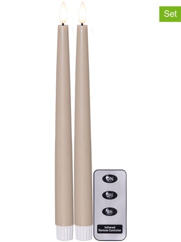 2-delige set: ledkaarsen "Flamme Slim" beige - (H)28,5 cm