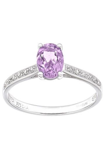 Witgouden ring met diamanten en amethist