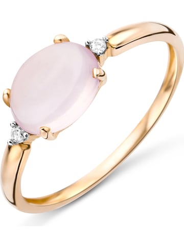 Roségouden ring met diamanten en rozenkwarts