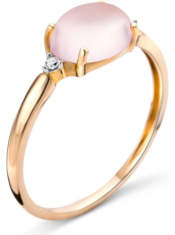 Roségouden ring met diamanten en rozenkwarts