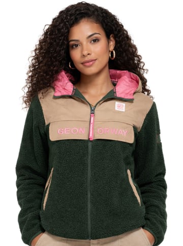Fleecejacke "Techic" in Dunkelgrün/ Beige