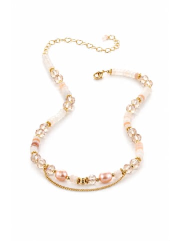 Vergulde ketting met edelstenen - (L)45 cm