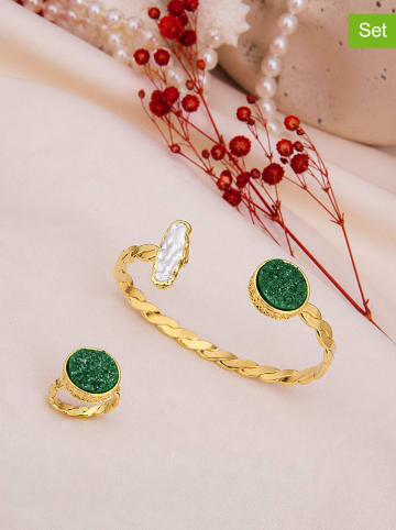 2tlg. Vergold. Schmuckset mit Perle und Edelsteinen