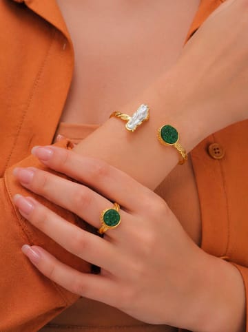 2tlg. Vergold. Schmuckset mit Perle und Edelsteinen