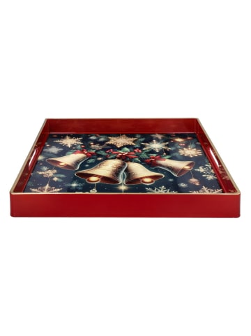 Tablett ''Party Time'' in Rot/ Dunkelblau/ Gold - (L)35 x (B)35 cm