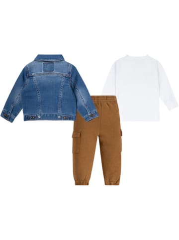 3tlg. Outfit in Blau/ Hellbraun/ Weiß
